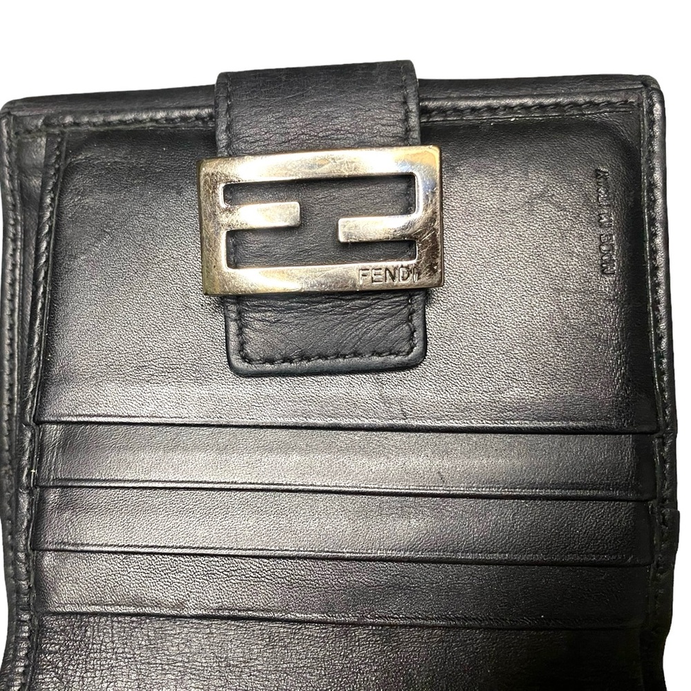 Pre-owned Vintage Fendi Zucchino FF Logo Compact Wallet Black - Picture 5 of 14